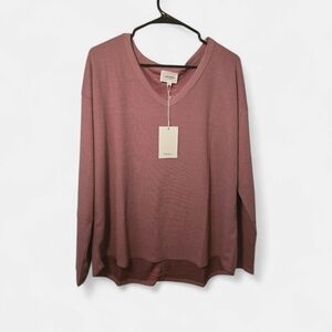 Andree By Unit Dusty Rose Waffle V-Neck Pullover